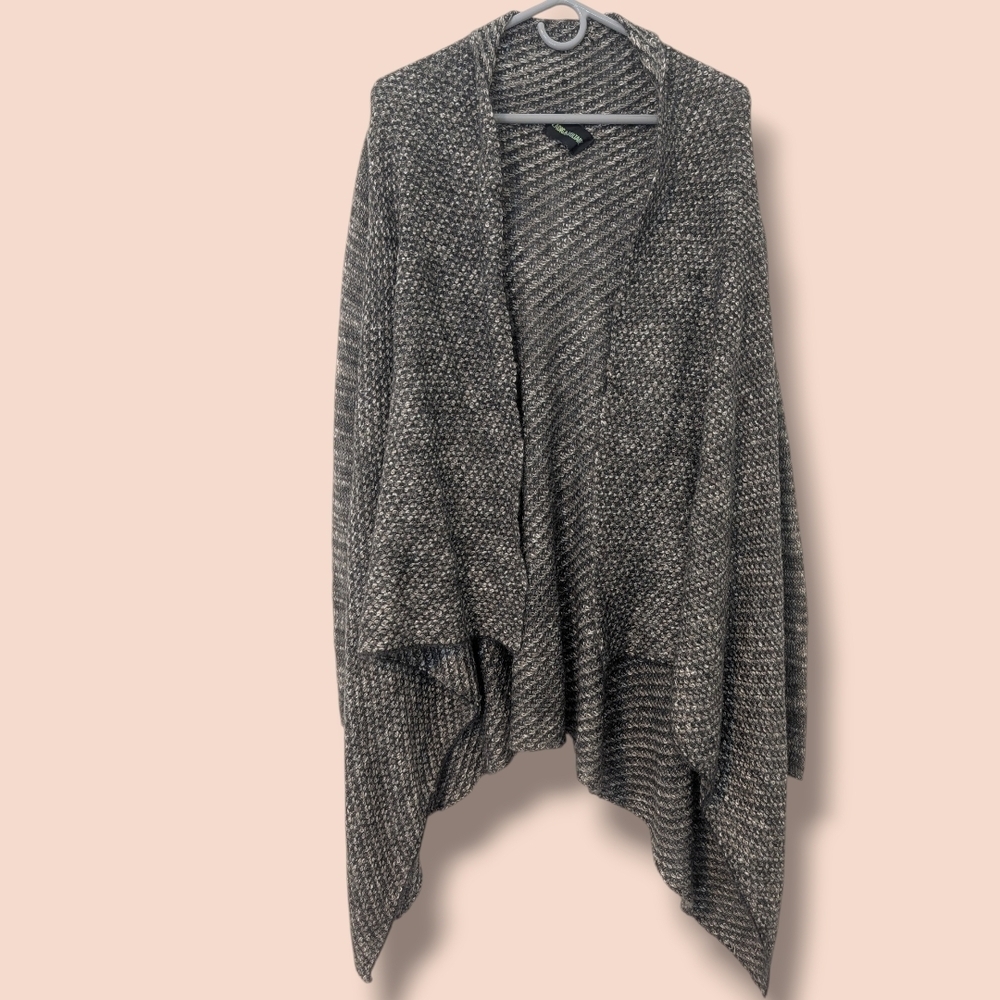 Zadig & Voltaire Black Grey Long Sleeve Open Front Drape Longline Knit Cardigan